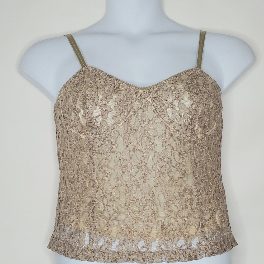 Floral Lace Bustier Top Y2K Size L Going Out Top Party Lined Stretch Cami Demure